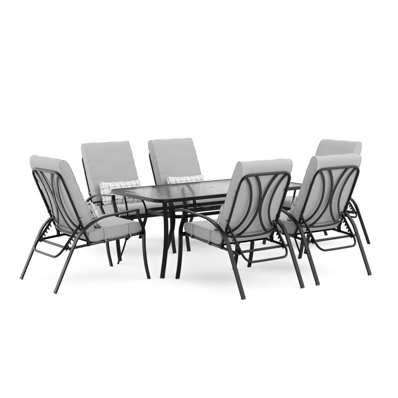 Tunning 6 - Person Patio Dining Set Rectangular Table with Cushions Included