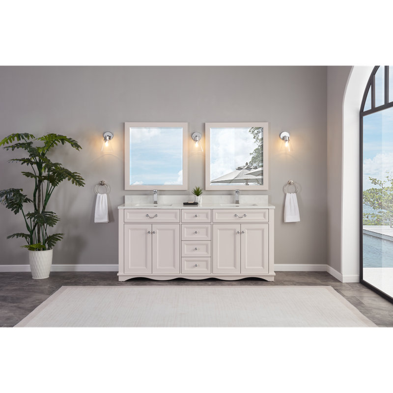 72" Solid Wood Sink Vanity  With 1' Artificial Stone Top, Dreamy White
