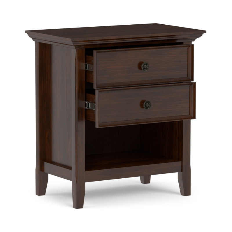 Amherst 24"W Solid Wood Transitional Nightstand with 2 Drawers and Open Storage Shelf, Russet Brown