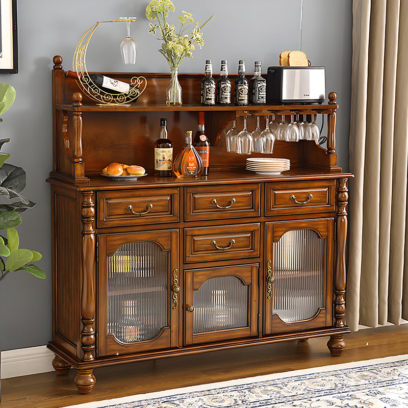Armoire de rangement murale de 47,24 po de style américain en bois massif brun pour le coin repas