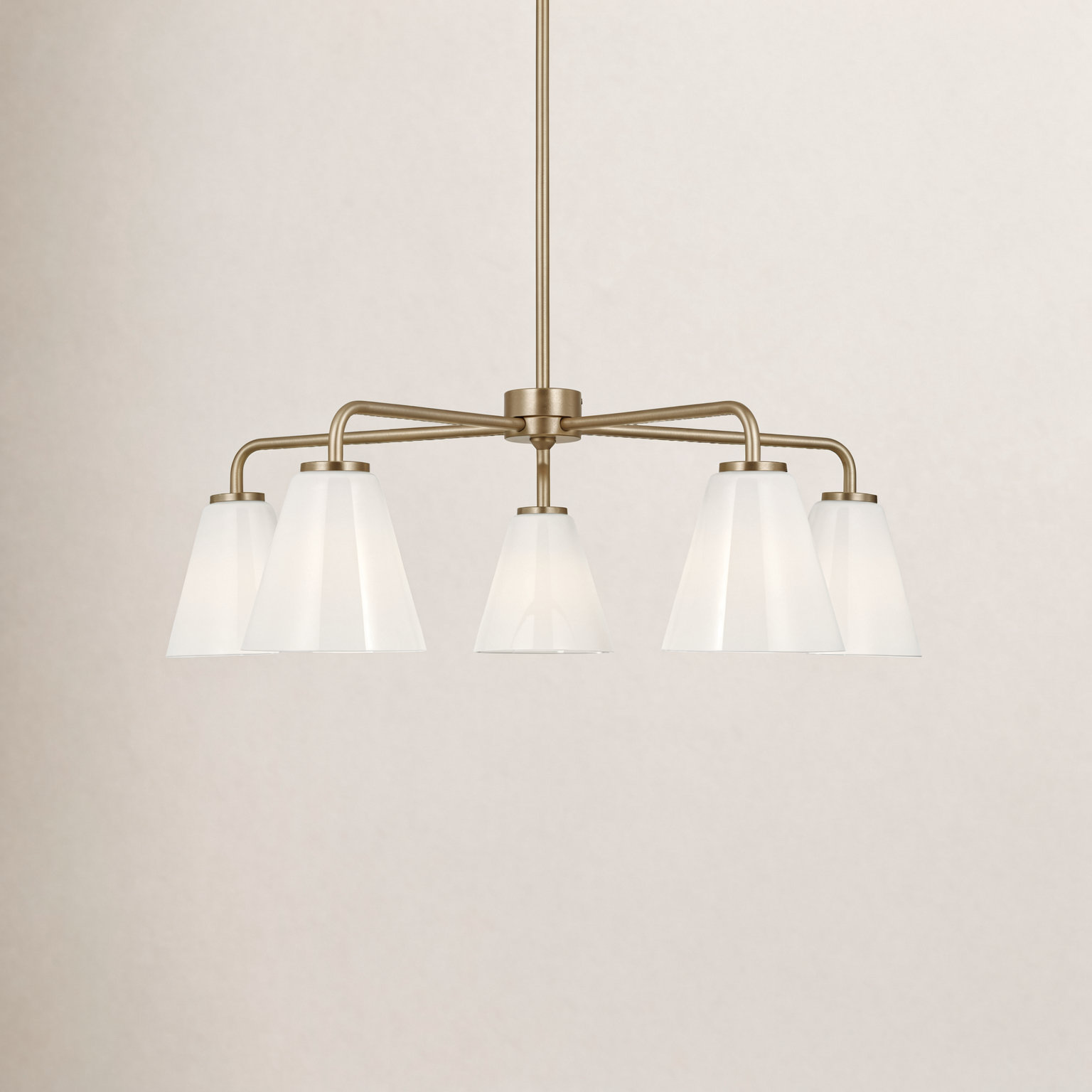 Hayden 5-Light Chandelier, Satin Brass, White