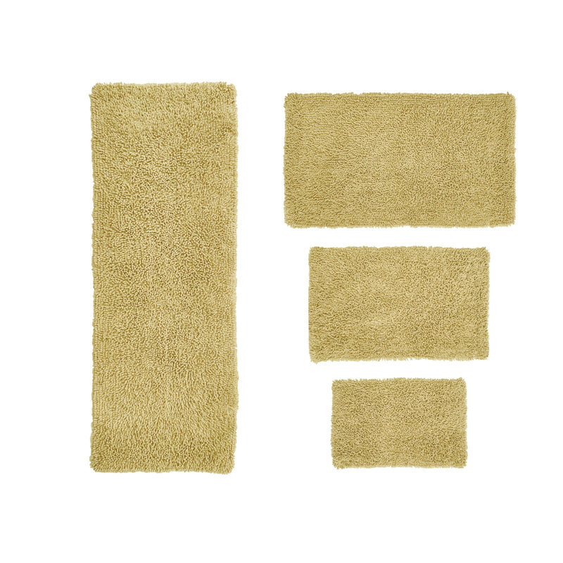 Tapis de bain 100% coton lavable à la machine Fantasia (ensemble de 4), Jaune