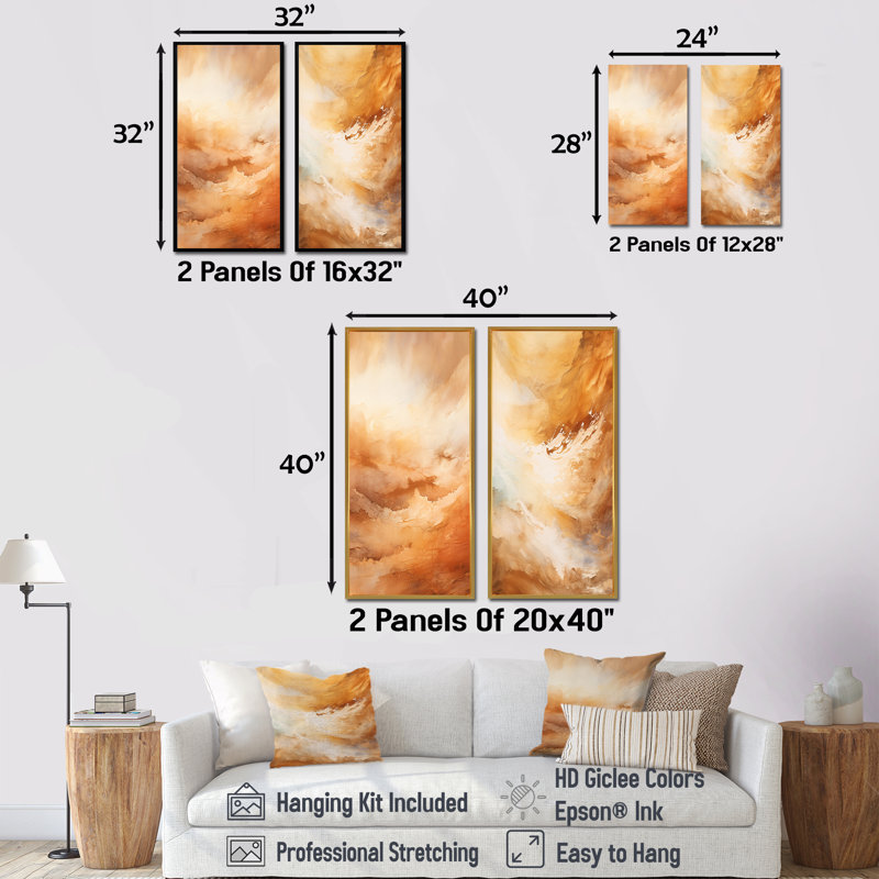 «Beige Sandy Clouds Horizon», ensemble d'art mural sur toile de nuages, H 32 po x l 33 po, Cadre noir