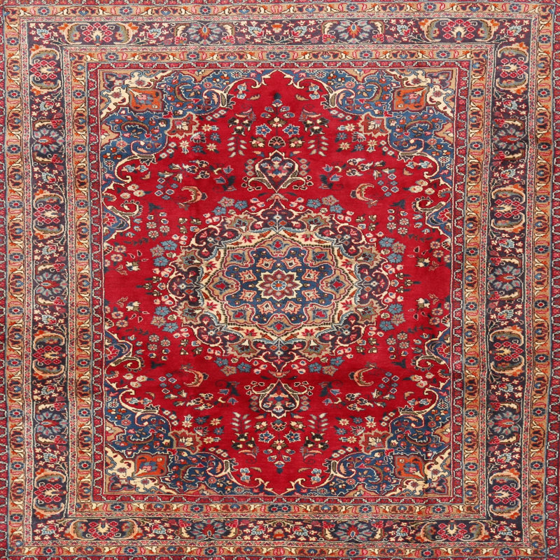 Tapis de style oriental rouge, Carré 8 pi