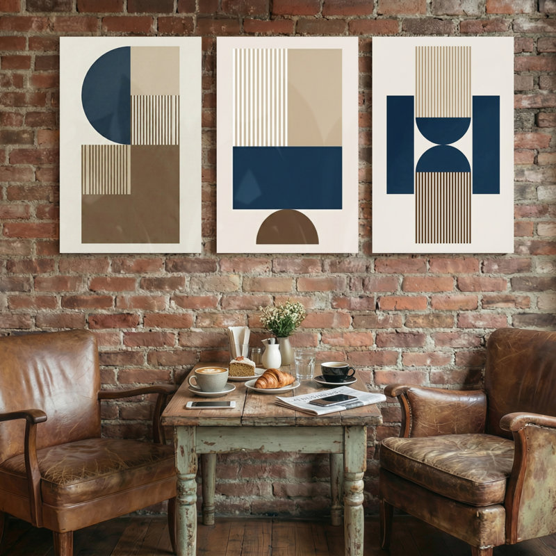 Formes abstraites géométriques, motifs abstraits, ensemble de 3 impressions sur toile, 24” H x 48” W
