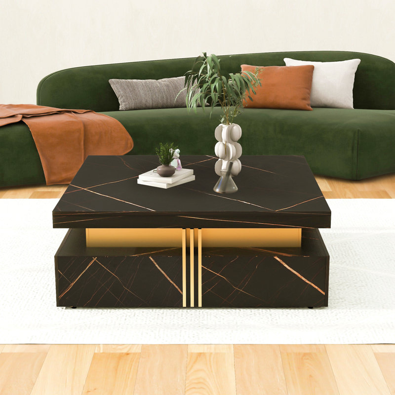 Table basse moderne carrée avec rangement à 4 tiroirs, Noir