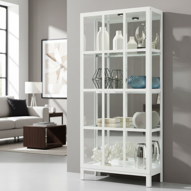 Clara Lighted Curio Cabinet, Gloss White