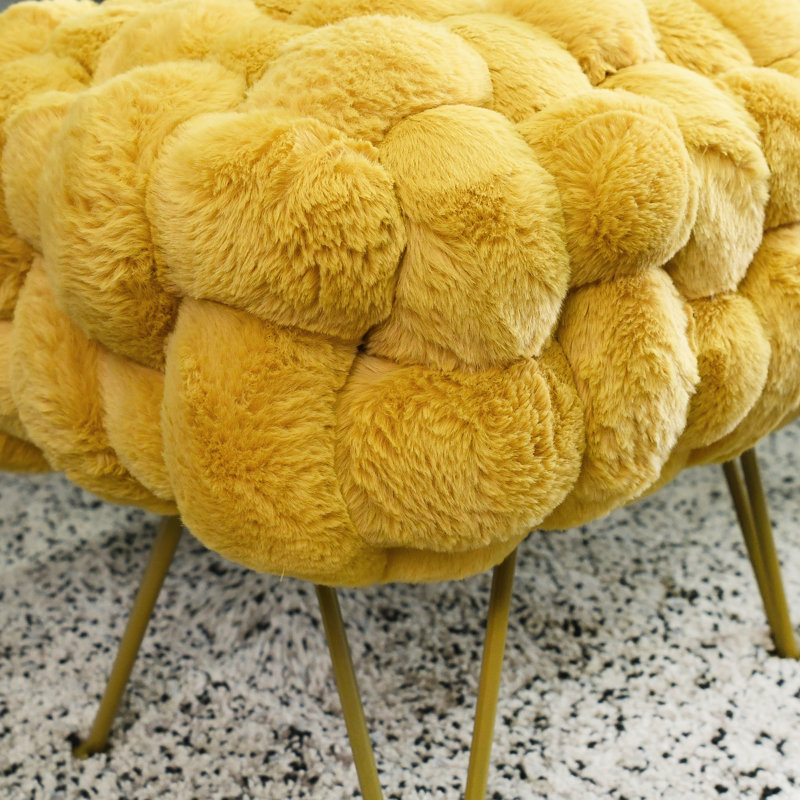 Deya Upholstered Ottoman, Ochre Faux Fur