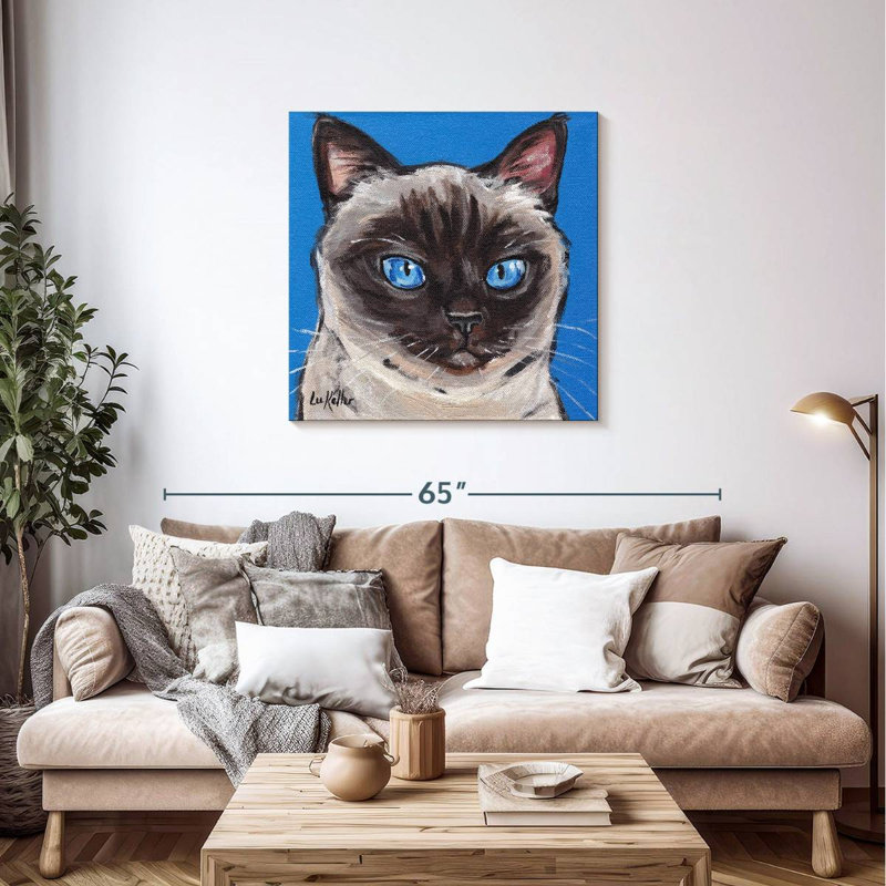 Chat siamois sur fond bleu, H 36 po x l 36 po