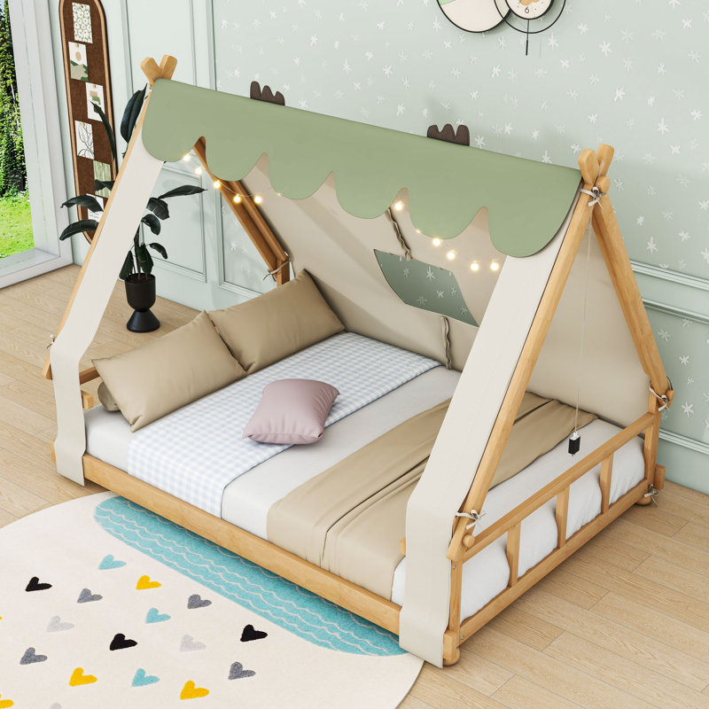 Lit en bois avec tente détachable et toit Whimsical Forest, Double, Blanc