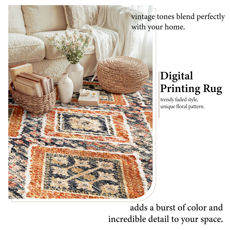 Machine Washable Non Slip Western Area Rugs for Living Room Bedroom Dining Room, Rectangle 8' x 10', Orange/Brown