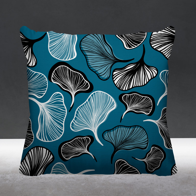 Coussin intérieur / extérieur à motif de feuilles abstraites ngoli, L 15 po x H 15 po, Turquoise