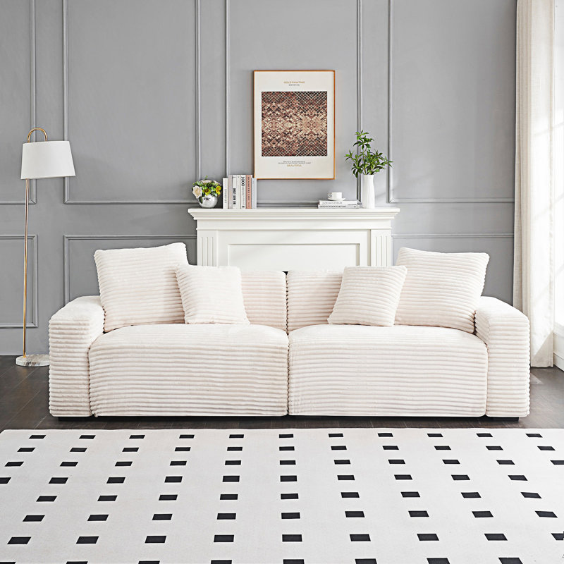 Grand canapé 4 places avec 4 coussins décoratifs, canapé de salon, Beige
