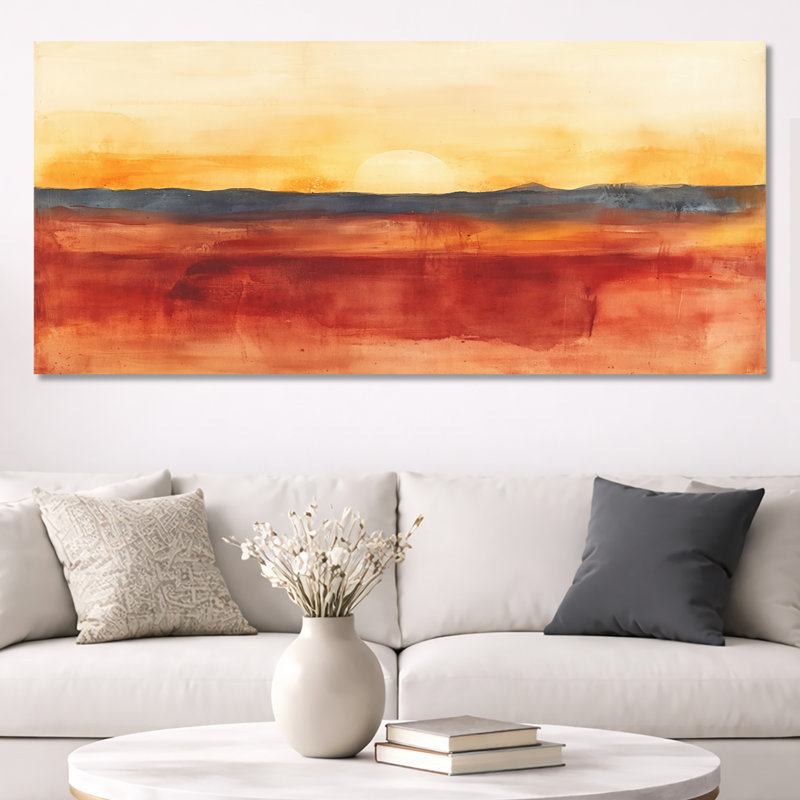«Terracotta Horizon», art mural abstrait rouille, Carlton, 28" H x 60" W, Wrapped Canvas