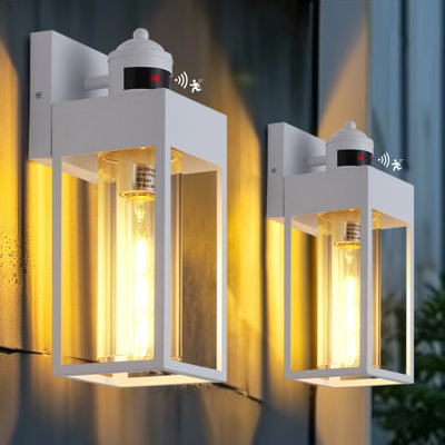 Motion Sensor Outdoor Wall Light, 13” Porch Light Outdoor Wall Lantern Sconce, Exterior Lighting Fixture Wall Mount, Outside Light for House, Black