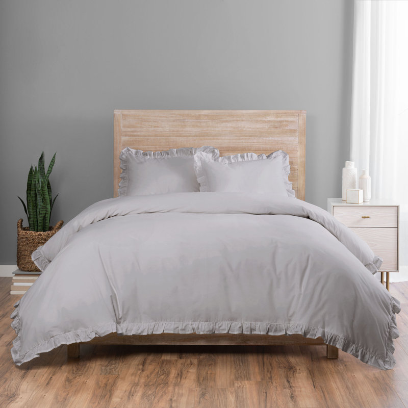 Rona Modern & Contemporary Cotton Duvet Cover, Queen Duvet Cover + 2 Shams, Gray