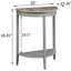 Console demi-lune grise pour l'aménagement et le rangement d'une entrée, avec étagère inférieure décorative