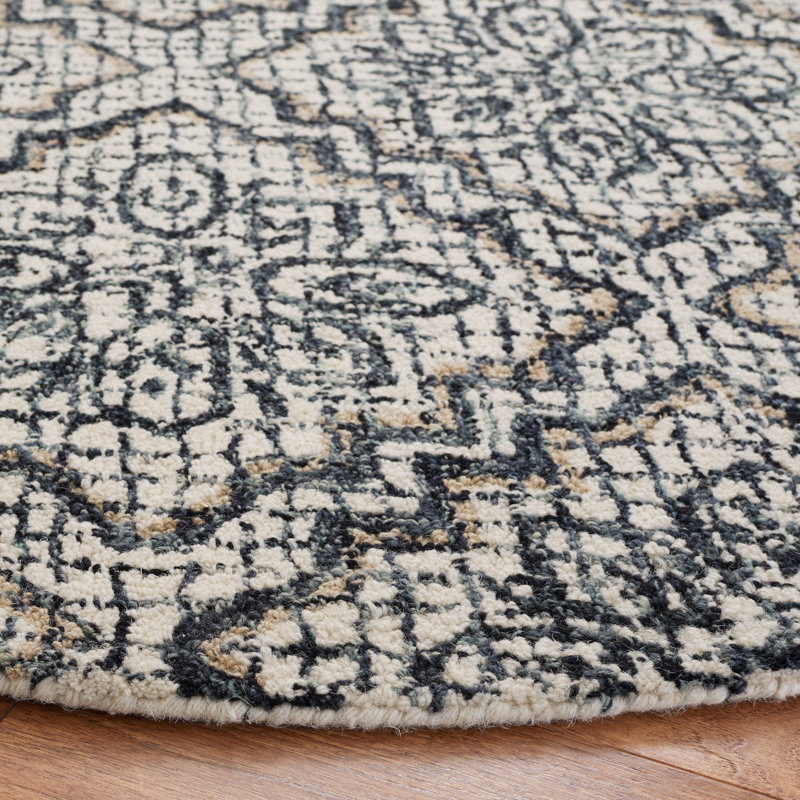 Tapis géométrique abstrait en laine touffeté à la main en coton, Rond 6 pi