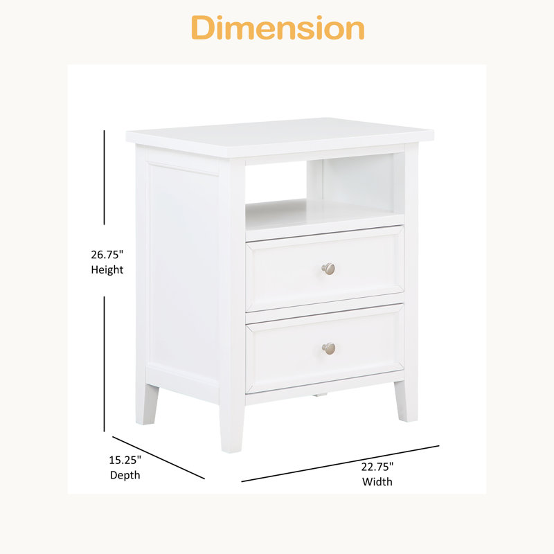 Table de chevet 2 tiroirs, Blanc