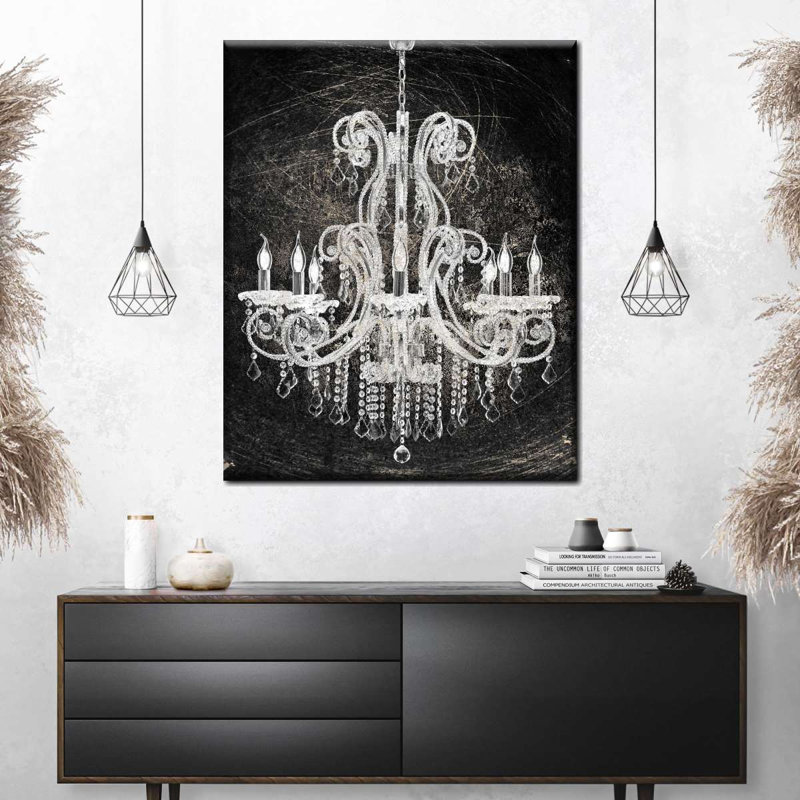 Lustre en cristal blanc, reproduction sur toile, H 40 po x l 32 po x P 1,25 po
