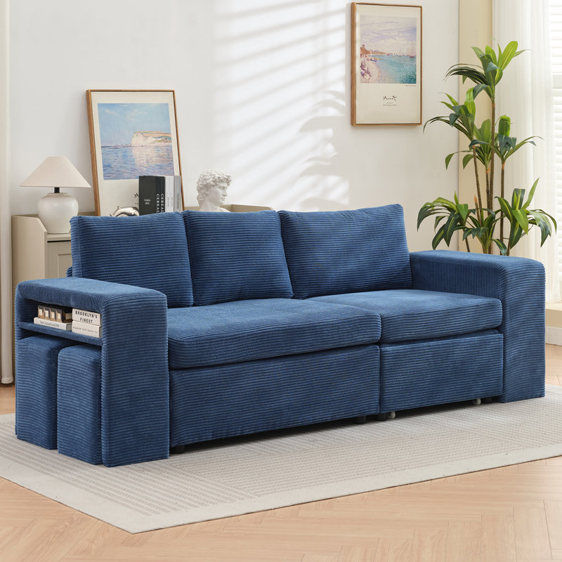Canapé modulaire rembourré en L 2 pièces 2 pièces, Velours côtelé bleu marine