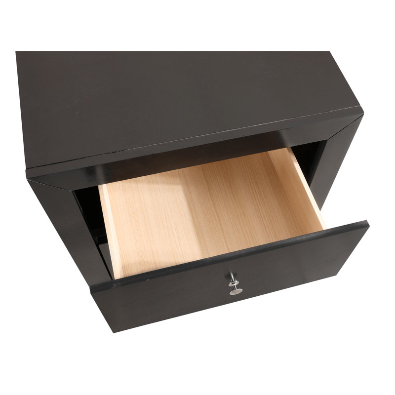 Table de chevet noire avec deux charmants tiroirs - H 25 po x l 22 po x P 17 po, construction, sans assemblage, support instantané chic, assemblage nécessaire, plaisir