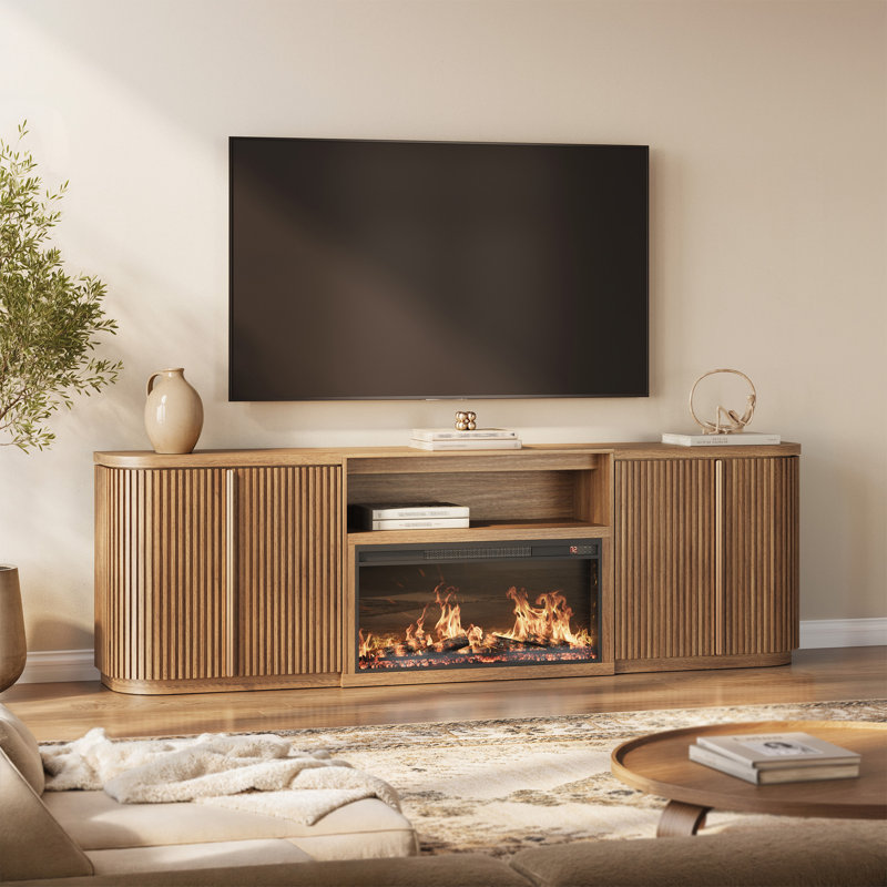 Meuble télé incurvé Westmont de 102 po avec foyer de 36 po de couleur camel, Chameau