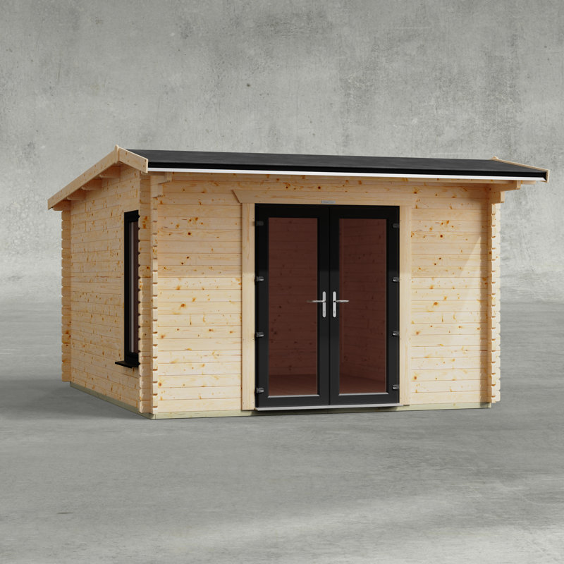 Powersheds 12 x 14ft Apex Log Cabin, Doors Central - 44mm