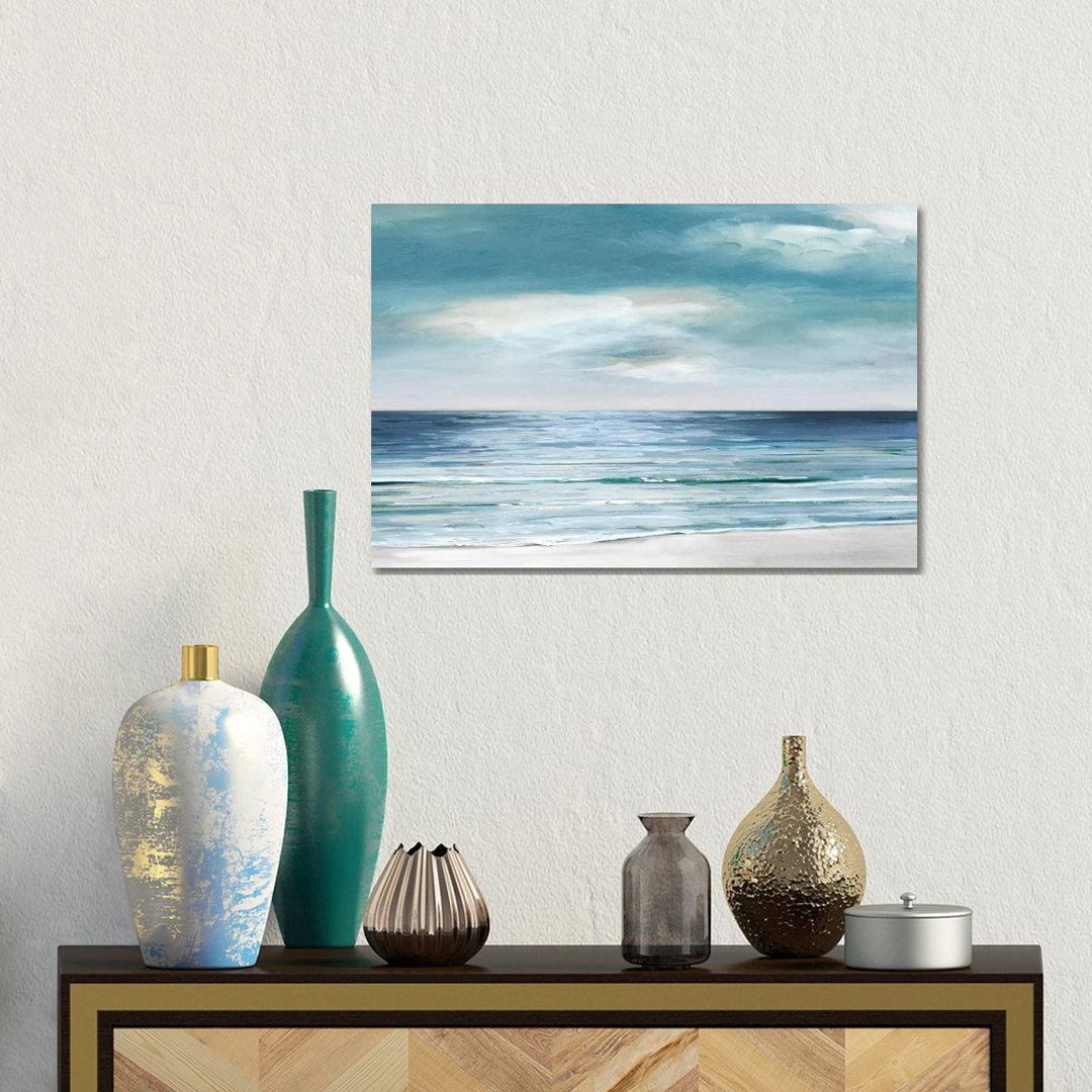 Blue Silver Shore von Sally Swatland - Galerie-verpackte Leinwand Giclée auf Leinwand