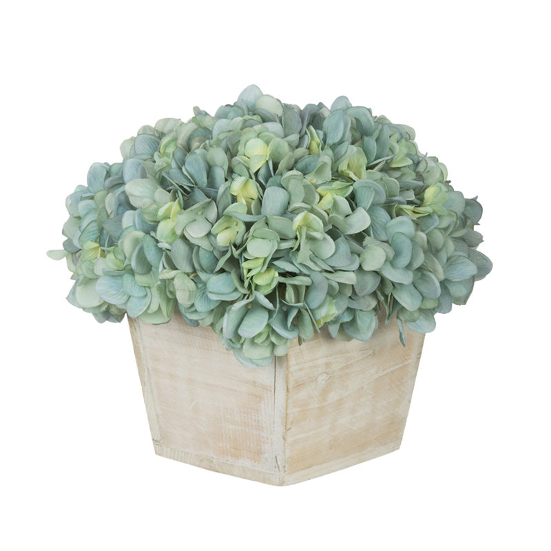 Synthetic Fabric Teal Hydrangea Arrangement in Planter, Teal