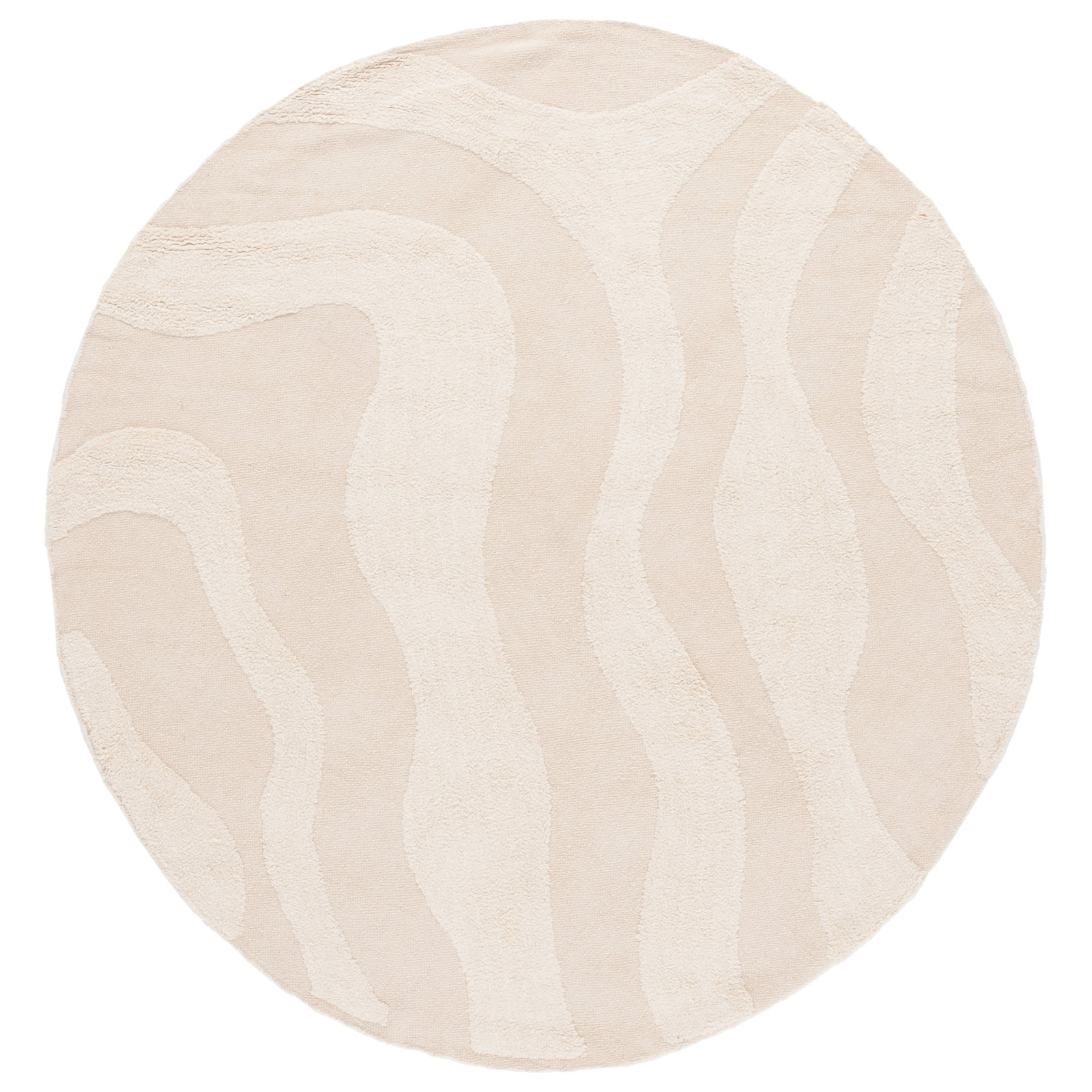 Mozie Ivory Washable Hand-Woven Cotton Rug, Round 6'