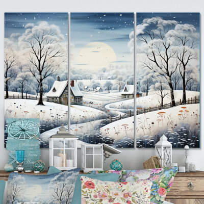 «Countryside Snowy Minimalisme Winter V» sur toile, reproduction de 3 pièces
