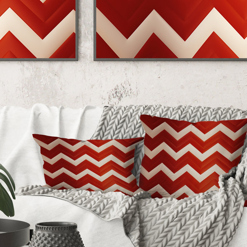 Fiery Red Chevron Passion - Coussin en polyester à chevrons