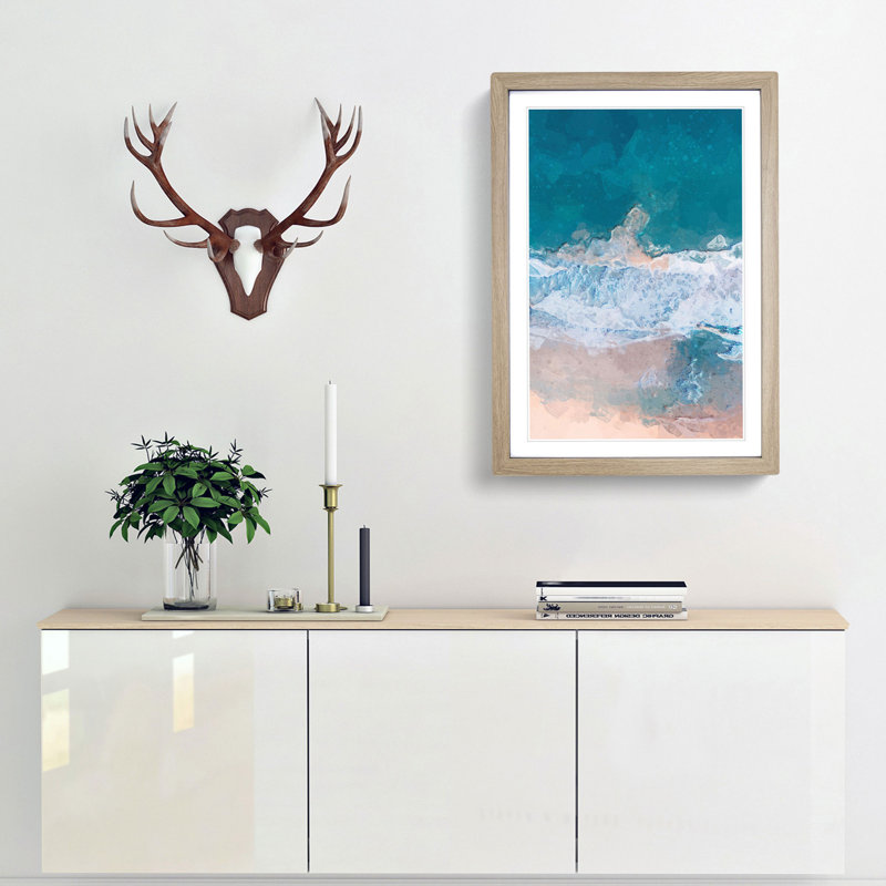 View of Dee Why Beach in Australia in Abstract - Picture Frame Graphic Art Print, Oak, 50cm H x 35cm W x 2cm D
