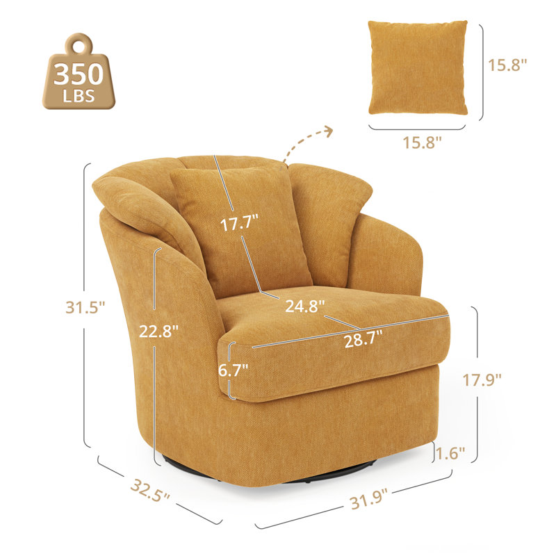 Meryl 32'' Wide Upholstered Swivel Barrel Chair, Yellow