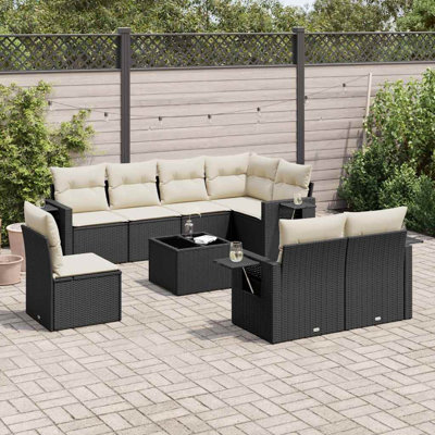 Ensemble de canapé de jardin en rotin PE noir, acier thermolaqué 9 pièces Vidaxl
