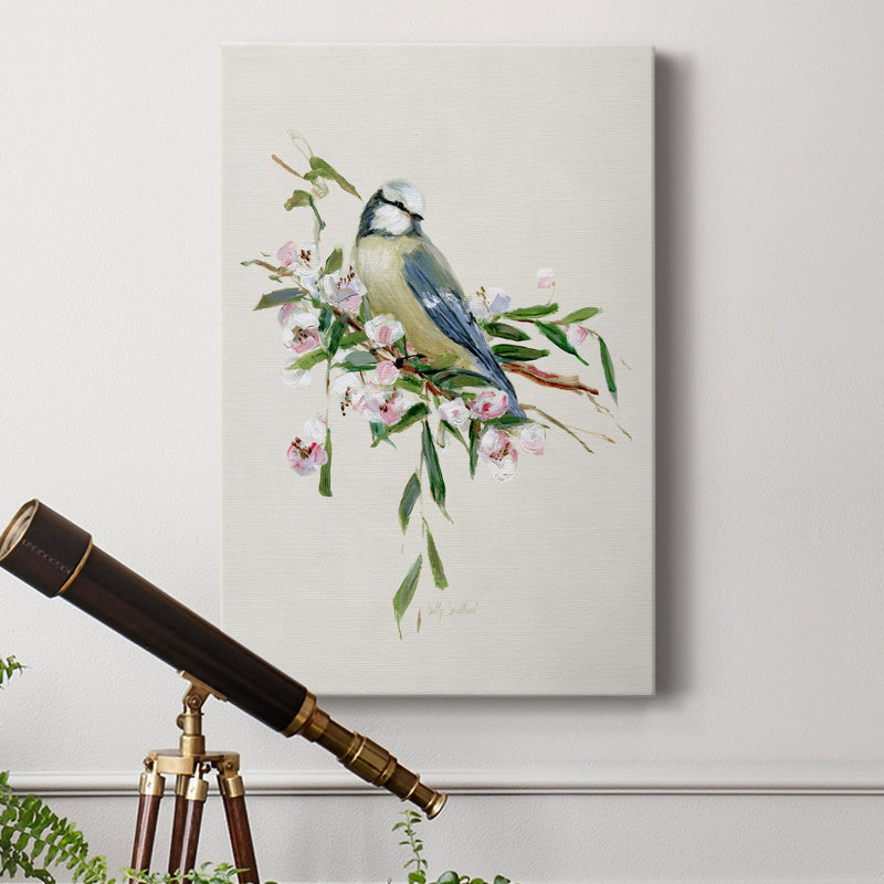 «Spring Song Blue Bird» - peinture sur toile tendue, H 12 po x l 8 po x P 1 po