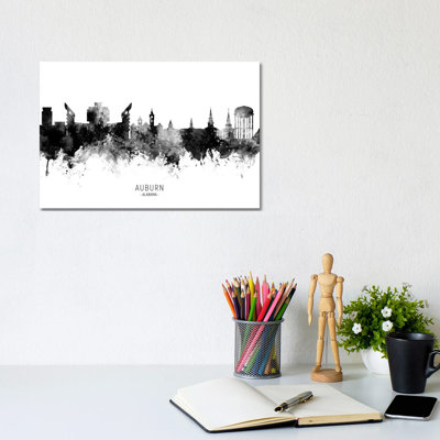 Auburn Alabama Skyline Name Bw by Michael Tompsett - Wrapped Canvas Gallery-Wrapped Canvas Giclée