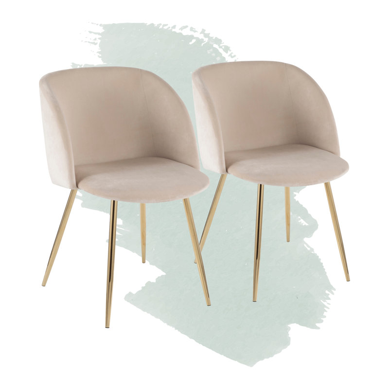 Terrance 18.5'' H Velvet Upholstered Parsons Chair, Gold, Cream