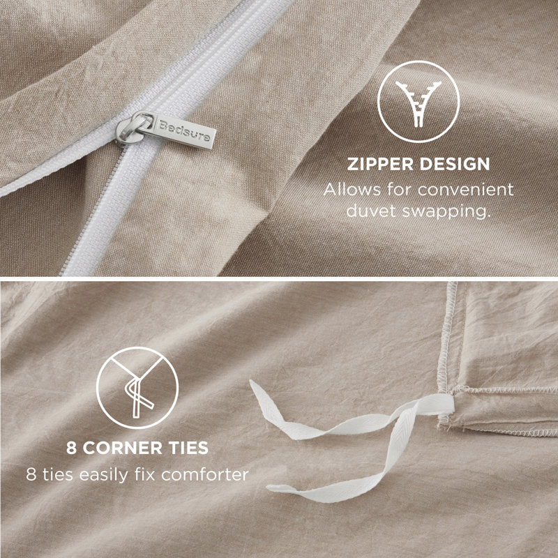 Bedsure 100% Washed Cotton Duvet Cover Set, Oversized King Duvet Cover + 2 Shams(20"*36"), Light Gray