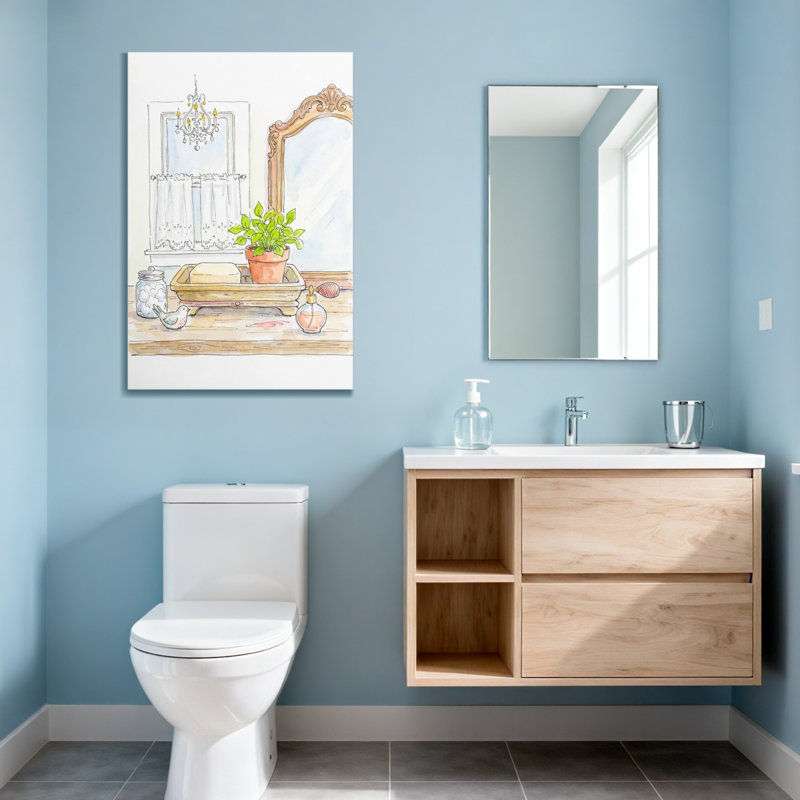 Scène de salle de bain Bath & Laundry avec miroir et plantes, H 24 po x l 16 po
