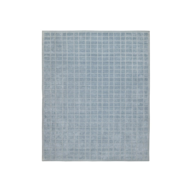Tapis oriental bleu en laine tissé à la main 8 pi 2 po x 9 pi 10 po - MOA10290705