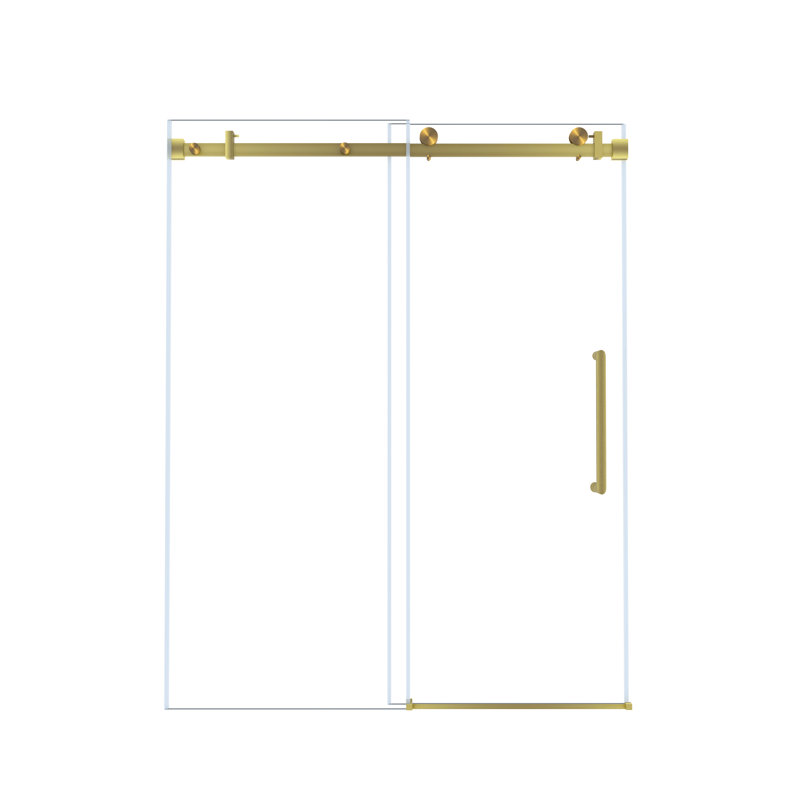 Frameless Single Sliding Shower Door, 56-60" W X 76" H, Clear Tempered Glass (6Mm), Brushed Gold Finish, Brushed Gold