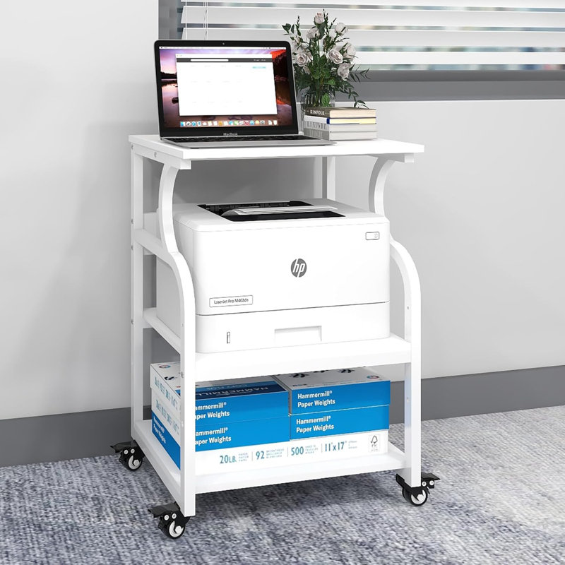 23.6 x 19.7 x 29.5 inches Large Printer Stand Printer Desk with Adjustable Storage Shelf on Wheels, White