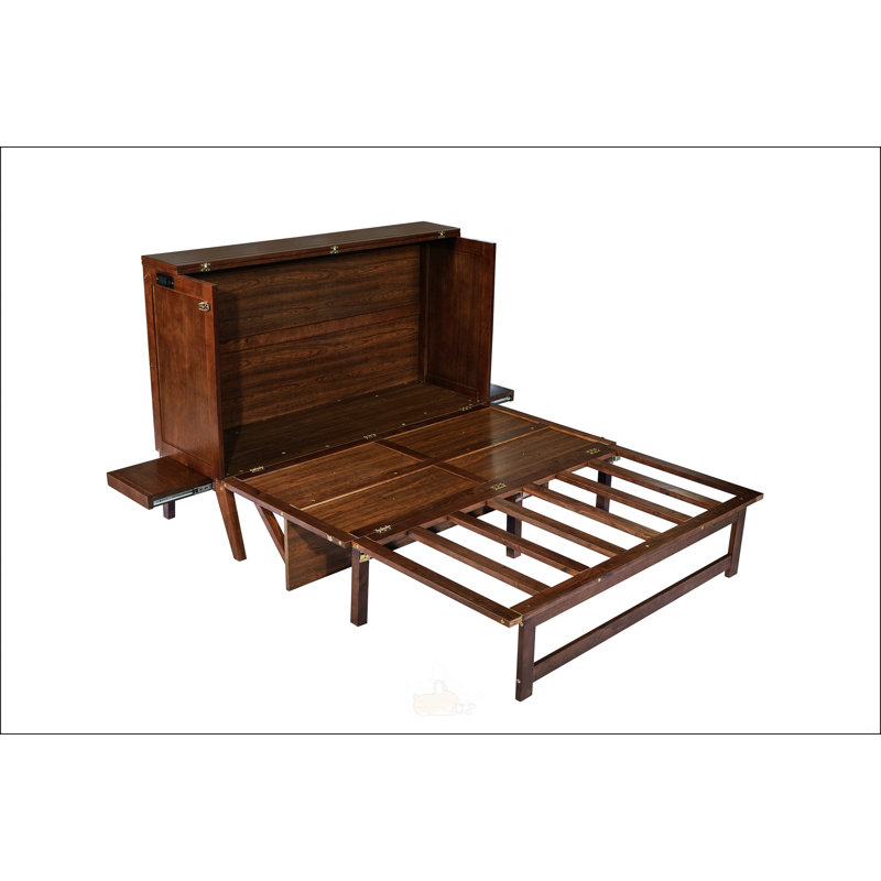 Grand lit escamotable avec port USB et tablettes amovibles de chaque côté, Blanc, Grand lit