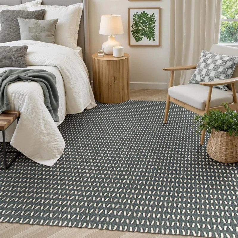  Cotton Weave Washable Area Rug - Stylish Mesh Design for Living Room, Bedroom, or Office Decor, Gray Blue, Rectangle 5' x 8'