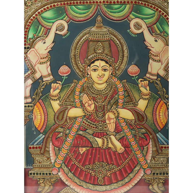 Déesse Gajalakshmi Tanjore, peinture | Avec cadre