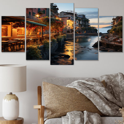«Beige Italy Cinque Terre II», reproduction d'art sur toile - 5 panneaux