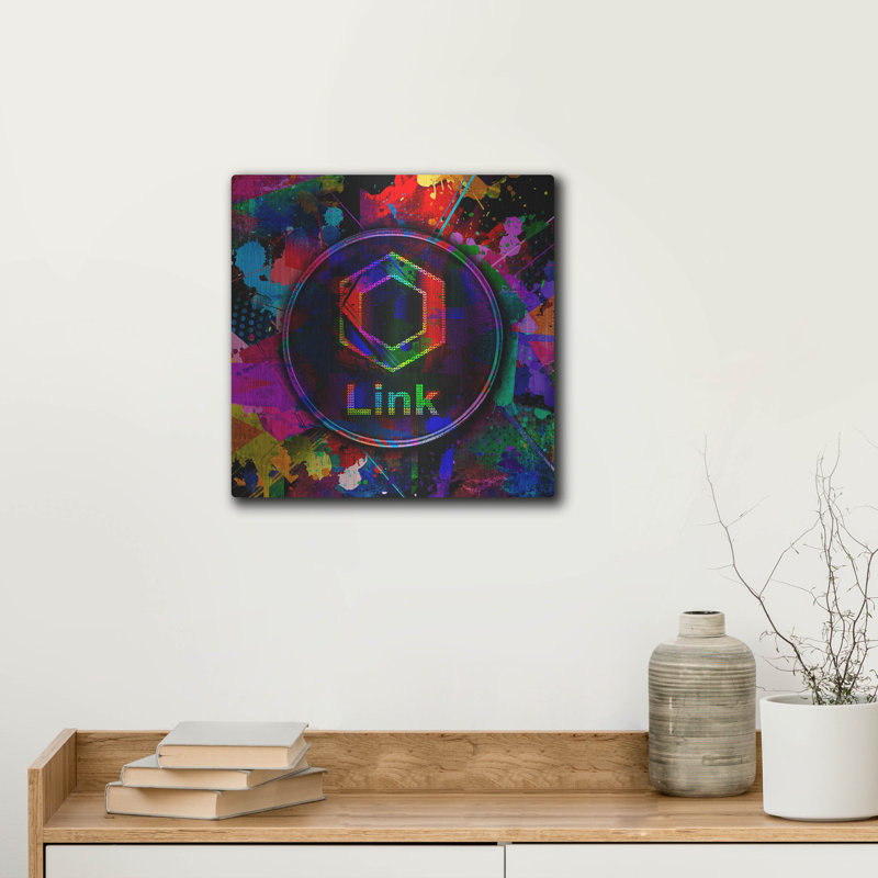 «Link Crypto Coin Color», art mural en métal, 12 po x 12 po