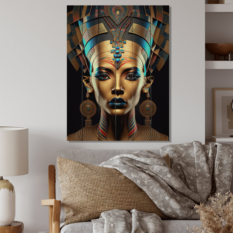 Déesse égyptienne Néfertiti III - Femme égyptienne, reproduction sur bois de pin naturel, H 32 po x l 24 po x P 0,78 po